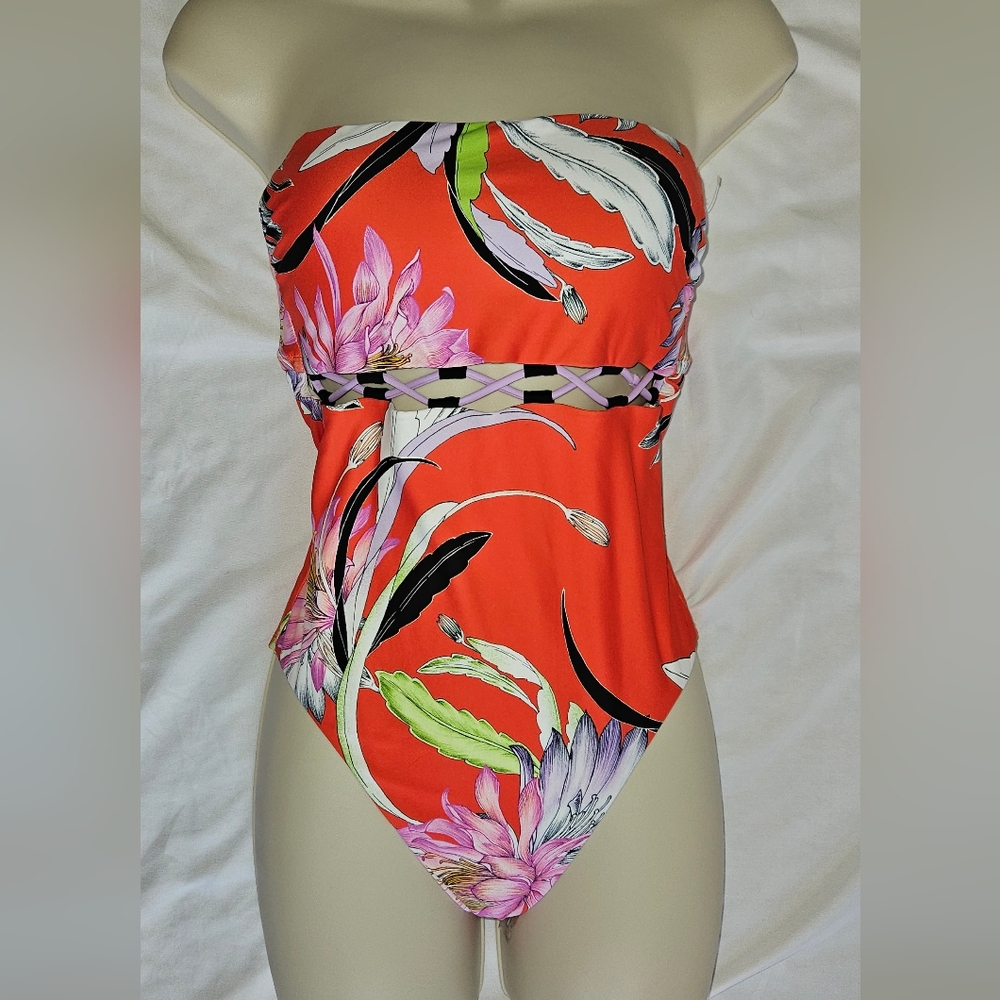 Trina Turk Red and Pink One Piece Swimsuit with Bandeau Top